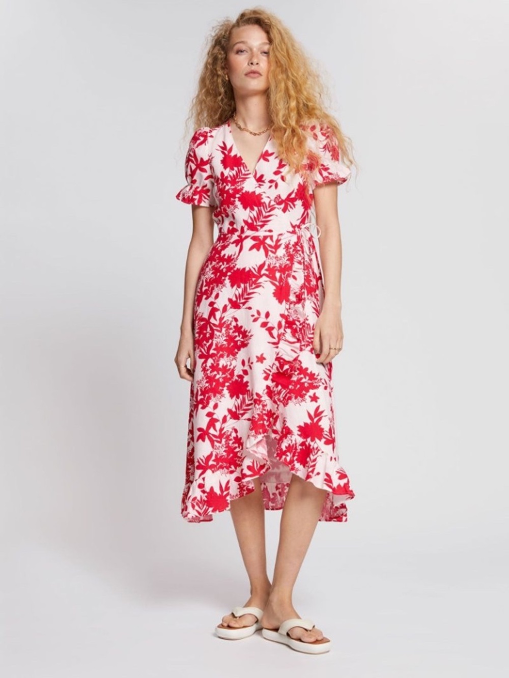 & Other Stories Floral Linen Wrap Dress - 8